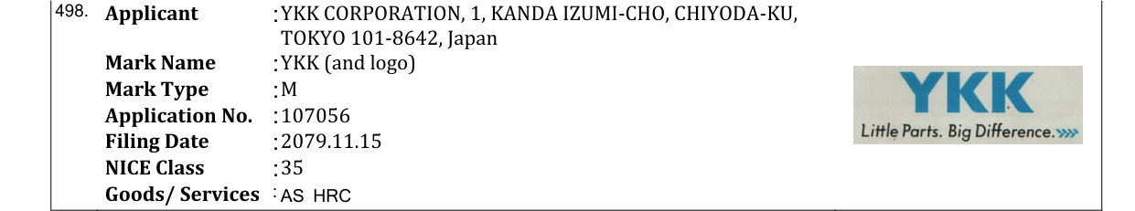 Original bulletin entry for YKK (and logo)