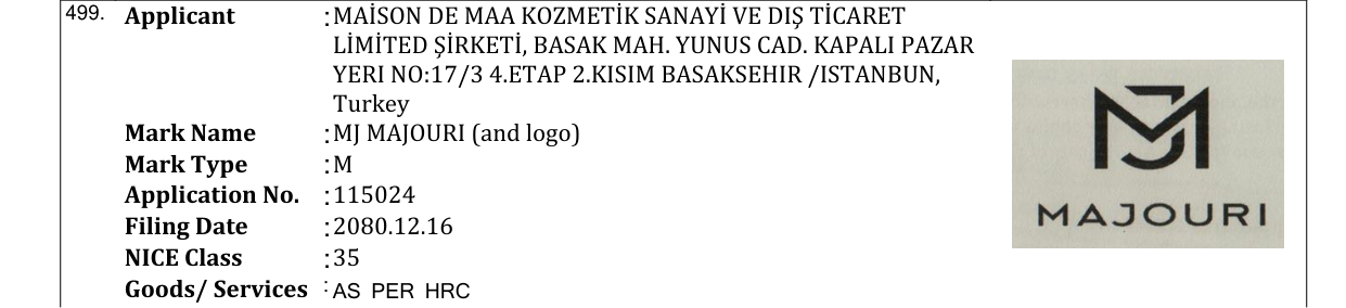 Original bulletin entry for MJ MAJOURI (and logo)