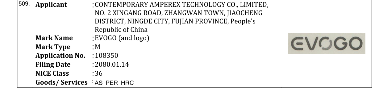 Original bulletin entry for EVOGO (and logo)