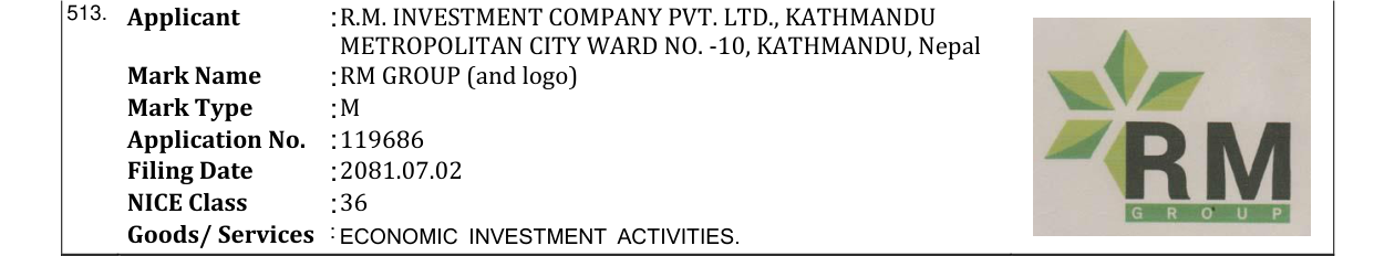 Original bulletin entry for RM GROUP (and logo)