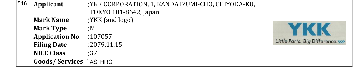 Original bulletin entry for YKK (and logo)