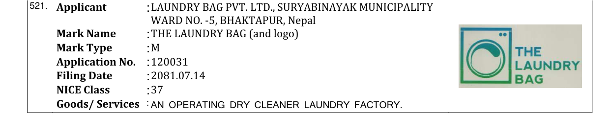 Original bulletin entry for THE LAUNDRY BAG (and logo)
