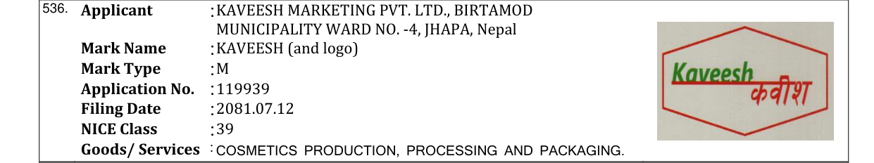 Original bulletin entry for KAVEESH (and logo)