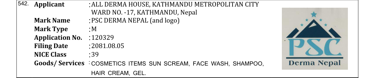 Original bulletin entry for PSC DERMA NEPAL (and logo)