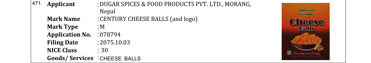 Original bulletin entry for CENTURY NODDY NOODLES (and logo)