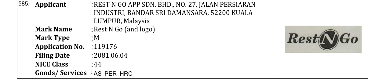 Original bulletin entry for Rest N Go (and logo)