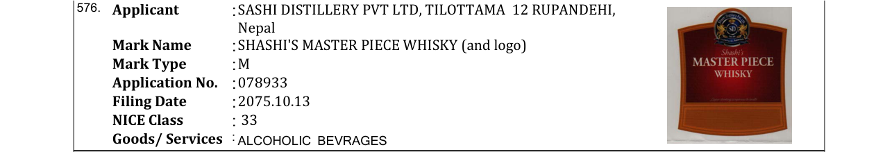 Original bulletin entry for RAAGAA GOLD PREMIUM ZARDA (and logo)