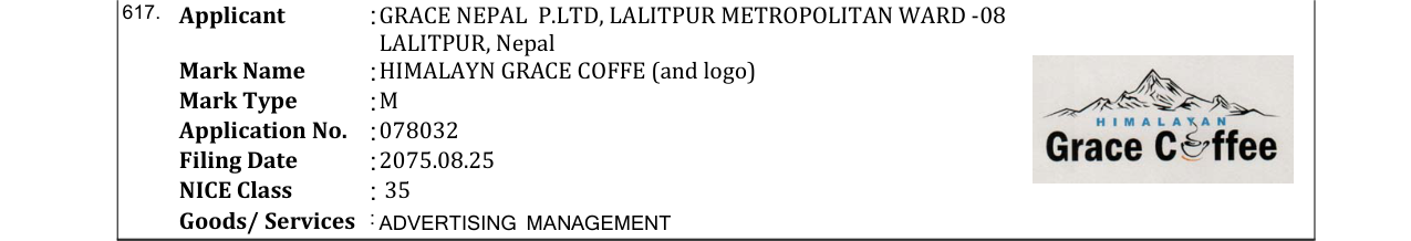 Original bulletin entry for GRACE COFFE (and logo)