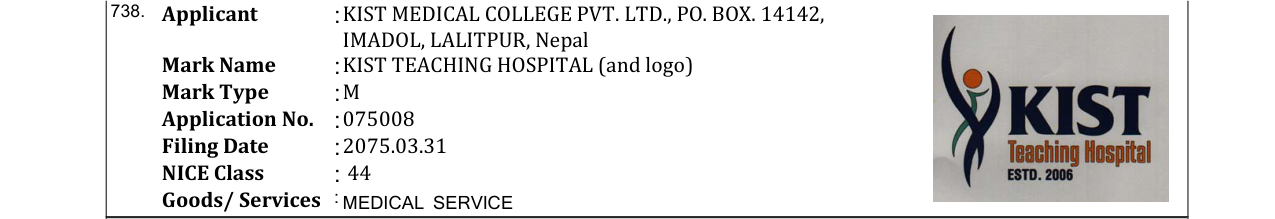 Original bulletin entry for KIST MEDICAL COLLEGE (and logo)