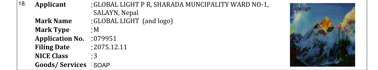 Original bulletin entry for GLOBAL LIGHT (and logo)