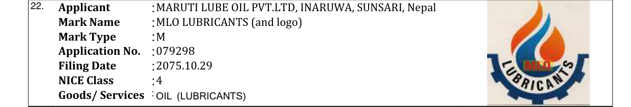 Original bulletin entry for MLO LUBRICANTS (and logo)