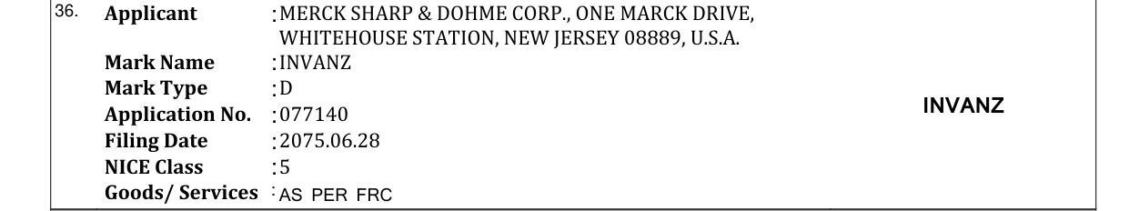 Original bulletin entry for INVANZ