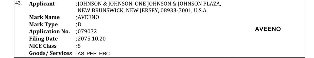 Original bulletin entry for AVEENO