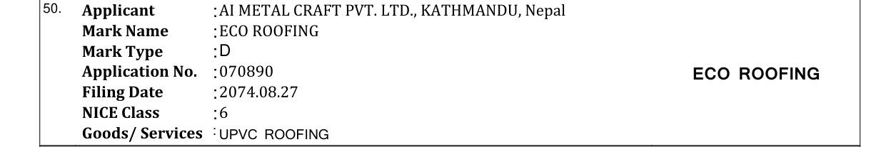 Original bulletin entry for ECO ROOFING