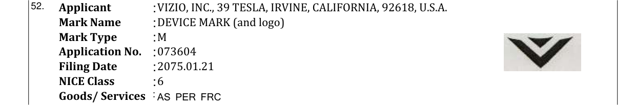 Original bulletin entry for DEVICE MARK (and logo)