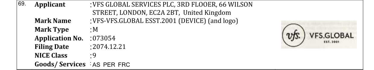 Original bulletin entry for VFS-VFS.GLOBAL ESST.2001 (DEVICE) (and logo)