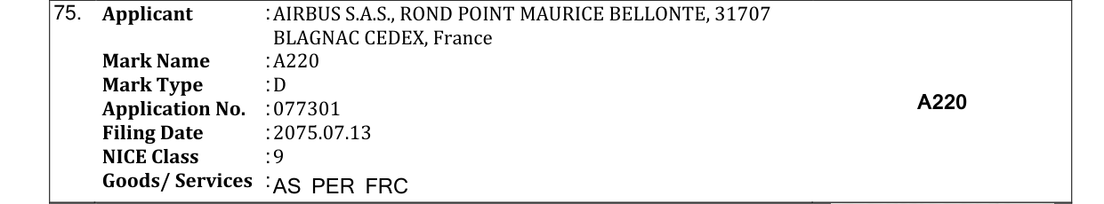 Original bulletin entry for A220