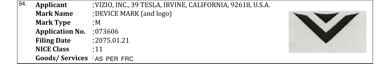 Original bulletin entry for DEVICE MARK (and logo)