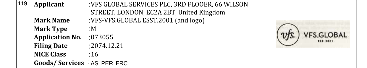 Original bulletin entry for VFS-VFS.GLOBAL ESST.2001 (and logo)
