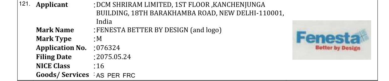 Original bulletin entry for FENESTA BETTER BY DESIGN (and logo)