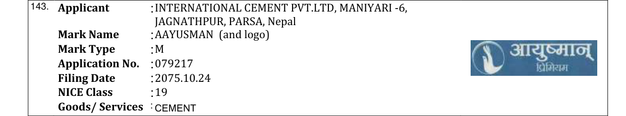 Original bulletin entry for AAYUSMAN (and logo)