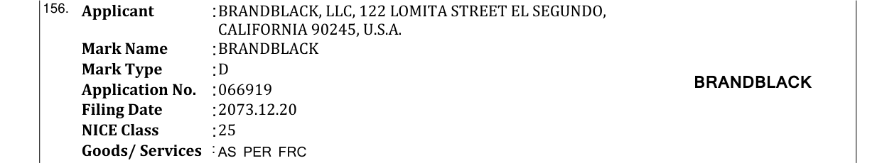 Original bulletin entry for BRANDBLACK