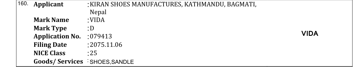 Original bulletin entry for VIDA