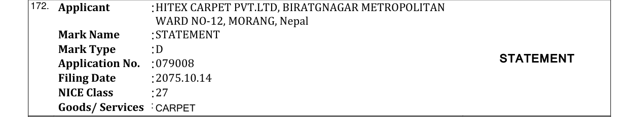 Original bulletin entry for STATEMENT