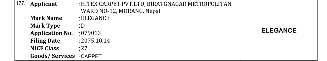 Original bulletin entry for ELEGANCE