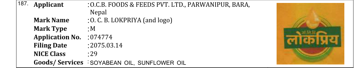 Original bulletin entry for O. C. B. LOKPRIYA (and logo)
