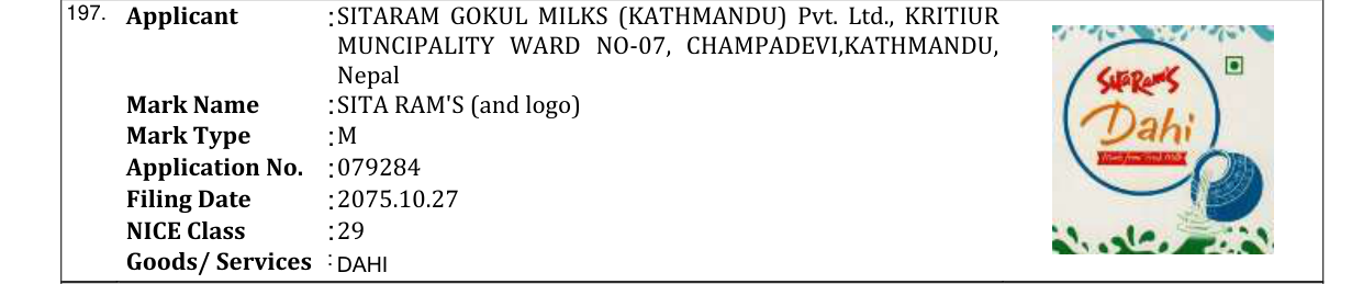 Original bulletin entry for SITA RAM'S (and logo)