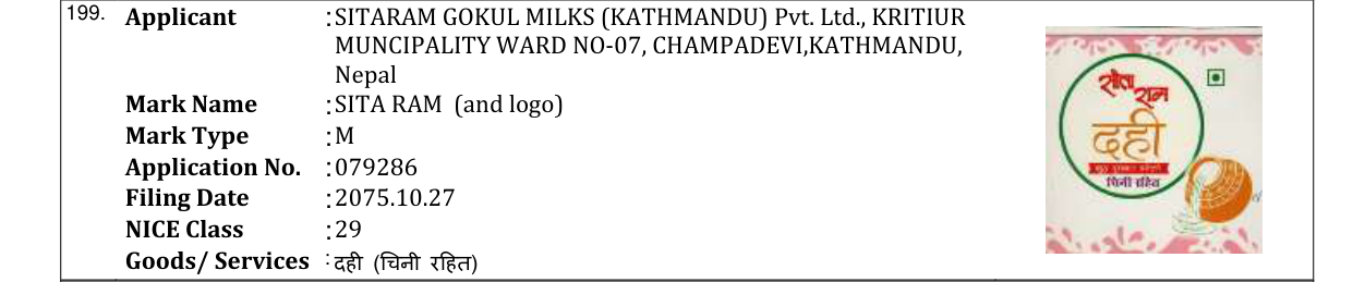 Original bulletin entry for SITA RAM (and logo)