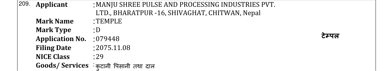 Original bulletin entry for TEMPLE