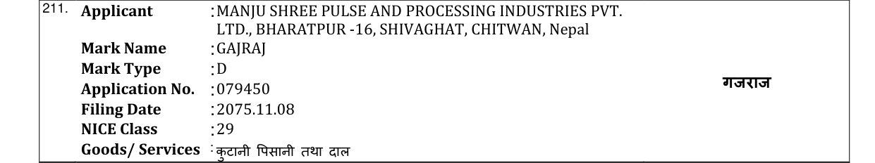 Original bulletin entry for GAJRAJ