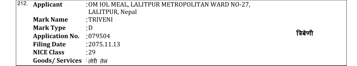 Original bulletin entry for TRIVENI