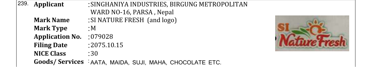 Original bulletin entry for SI NATURE FRESH (and logo)
