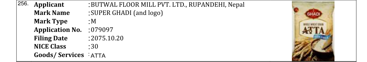 Original bulletin entry for SUPER GHADI (and logo)