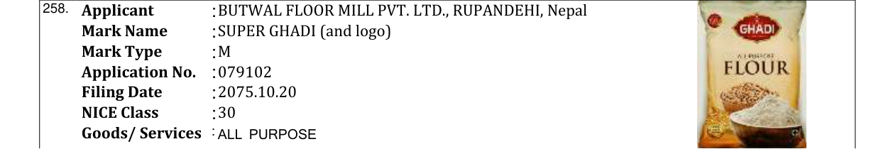 Original bulletin entry for SUPER GHADI (and logo)