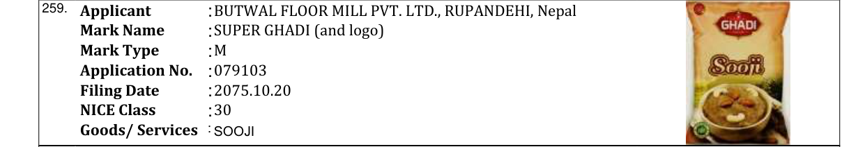 Original bulletin entry for SUPER GHADI (and logo)