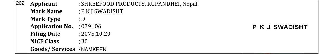 Original bulletin entry for P K J SWADISHT