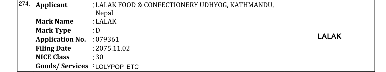 Original bulletin entry for LALAK