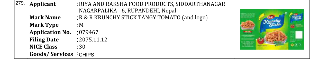 Original bulletin entry for R & R KRUNCHY STICK TANGY TOMATO (and logo)