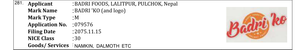 Original bulletin entry for BADRI 'KO (and logo)