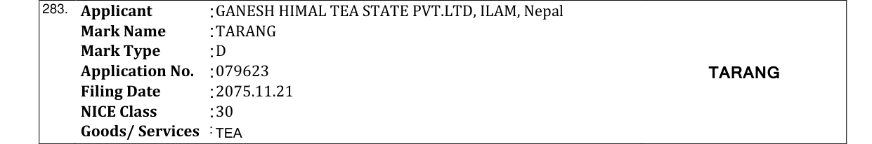 Original bulletin entry for TARANG