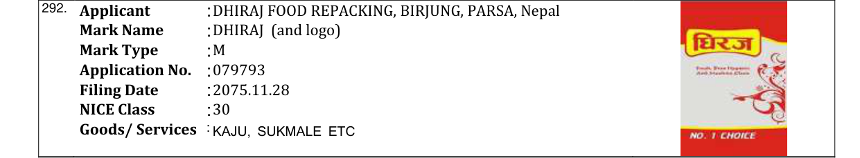 Original bulletin entry for DHIRAJ (and logo)