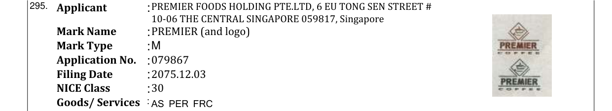 Original bulletin entry for PREMIER (and logo)