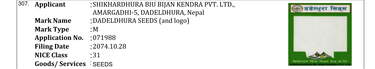 Original bulletin entry for DADELDHURA SEEDS (and logo)