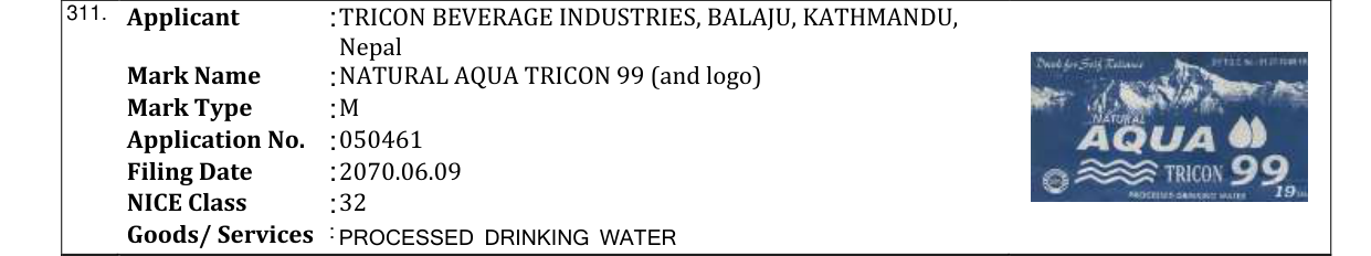 Original bulletin entry for NATURAL AQUA TRICON 99 (and logo)