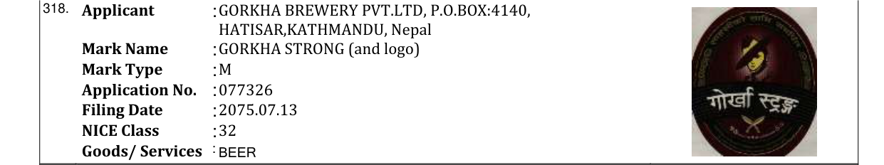Original bulletin entry for GORKHA STRONG (and logo)