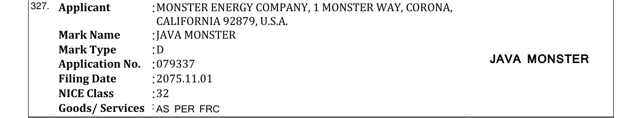 Original bulletin entry for JAVA MONSTER